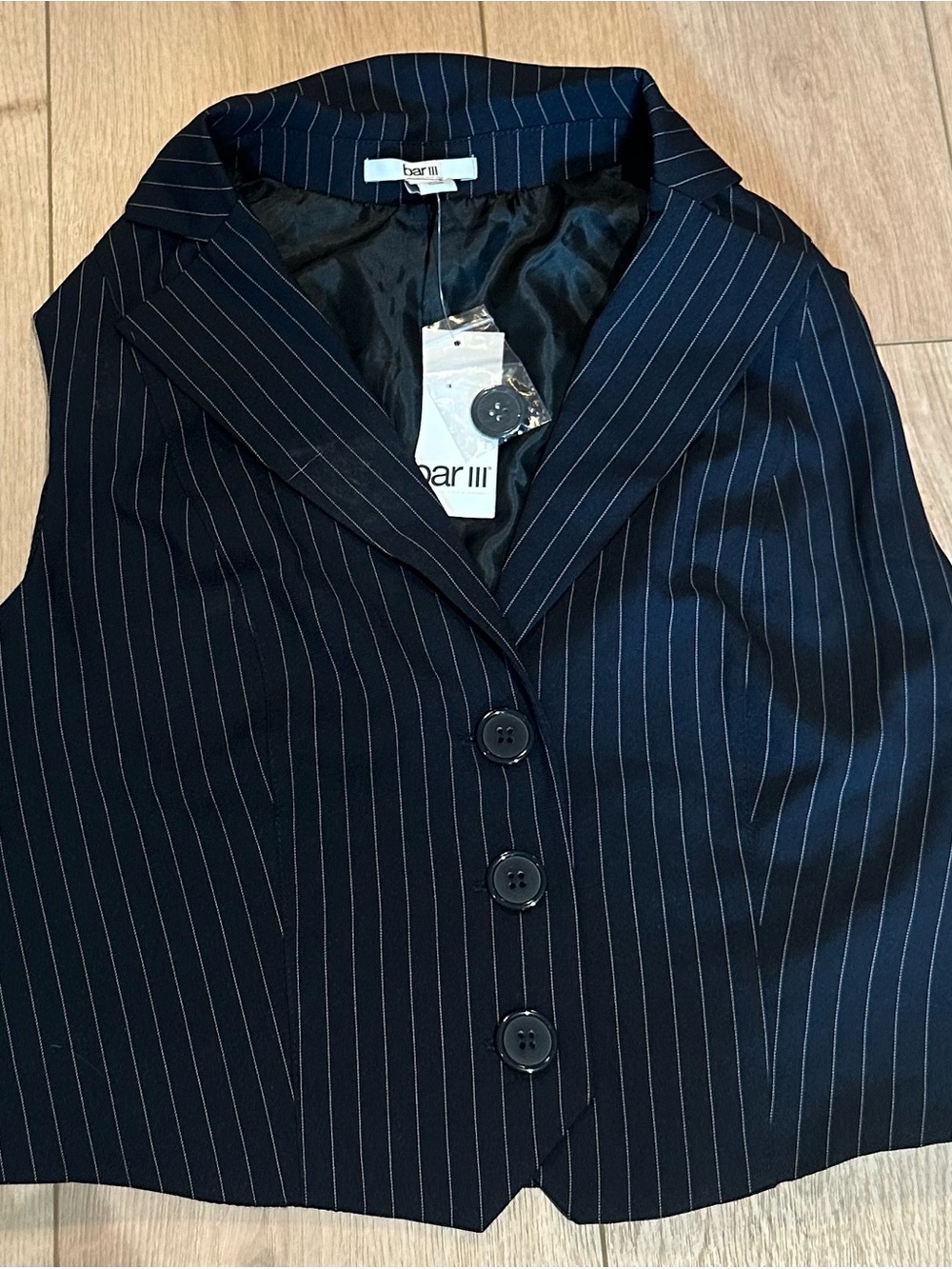 Bar III Pinstripe Blazer Navy Blue Tailored Single Button XS NWT